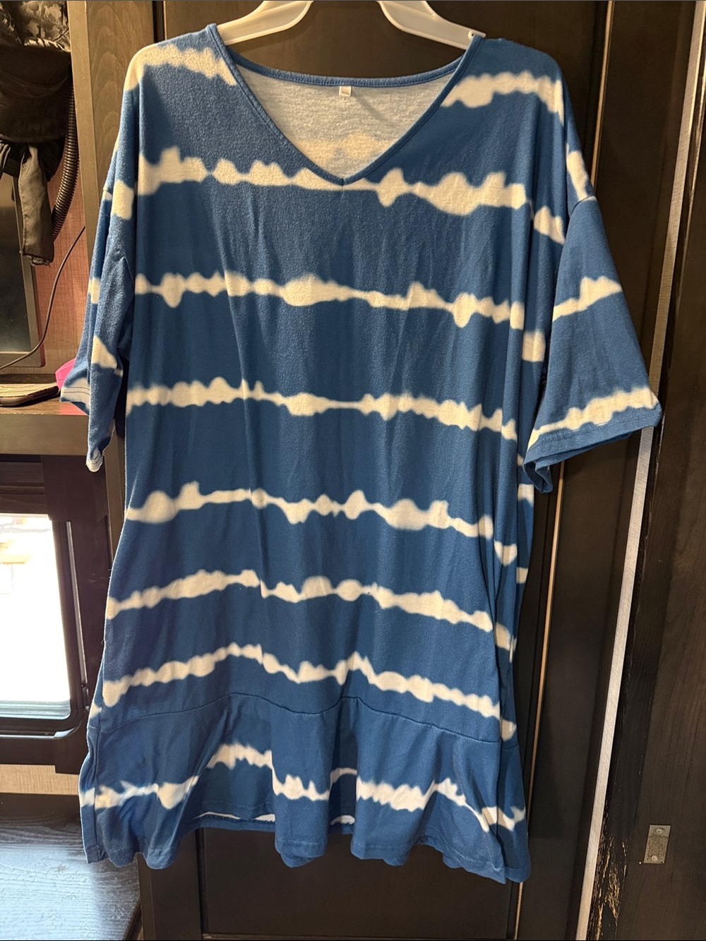 Blue & White Tie-Dye V-Neck Tunic